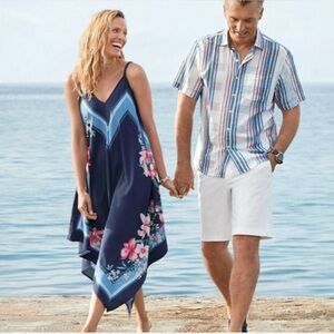 Tommy Bahama Navy Blue Dress with Floral Design and matching scarf 🧣 included